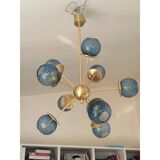 Italian Chandelier Sputnik in Glass Blue "Balloton"