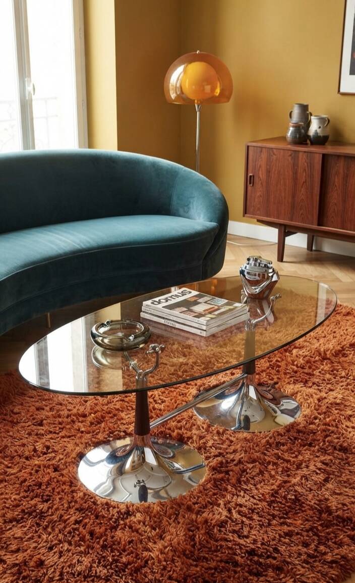 Table basse ovale en verre annees 70