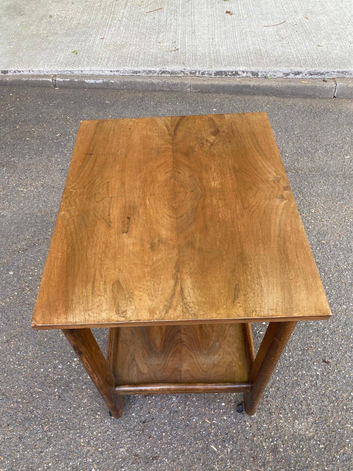 Vintage bar side table with wheels, Art Deco walnut, 1960.