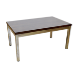 Table basse vintage bois & chrome 1970