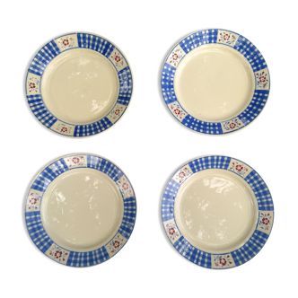Set of 4 plates Lunéville blue and red décor