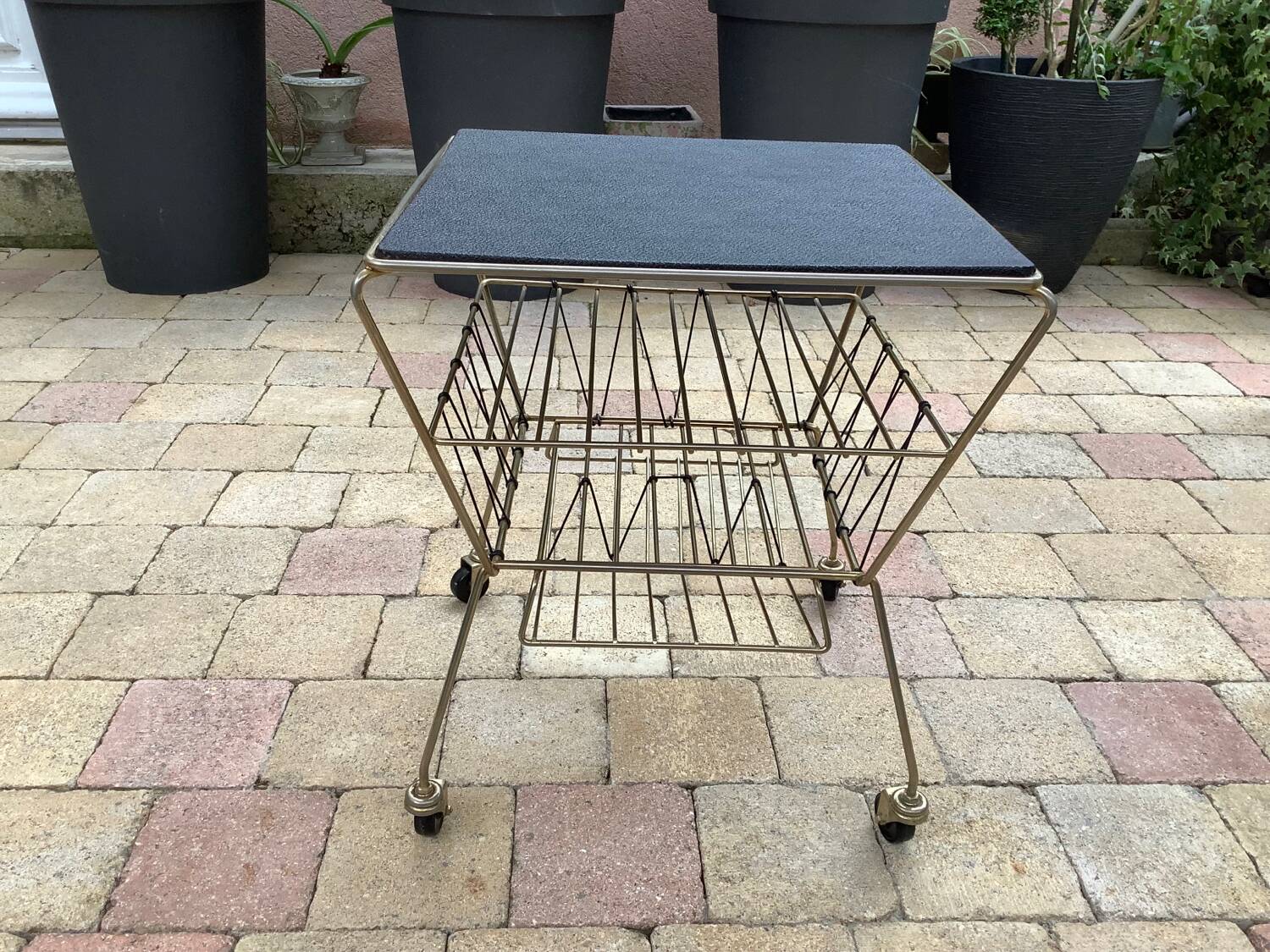 Coffee table with vinyl magazine holder 1960s