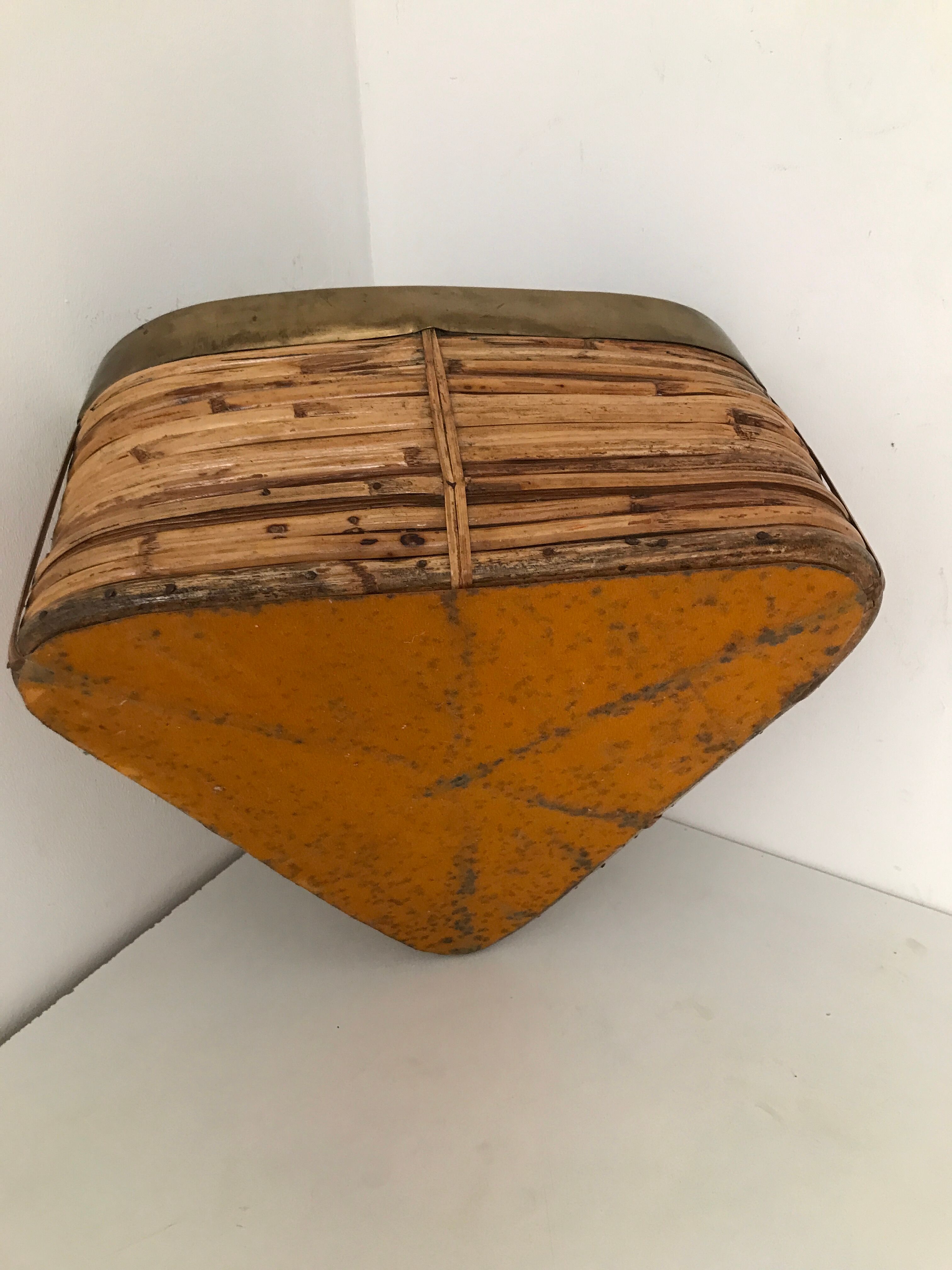 Vintage rattan basket with brass edge 1970