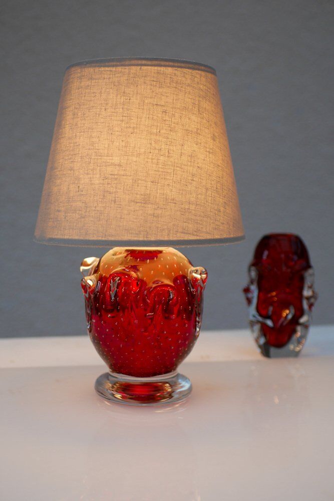 Red crystal glass lamp by Börne Augustsson for Åseda