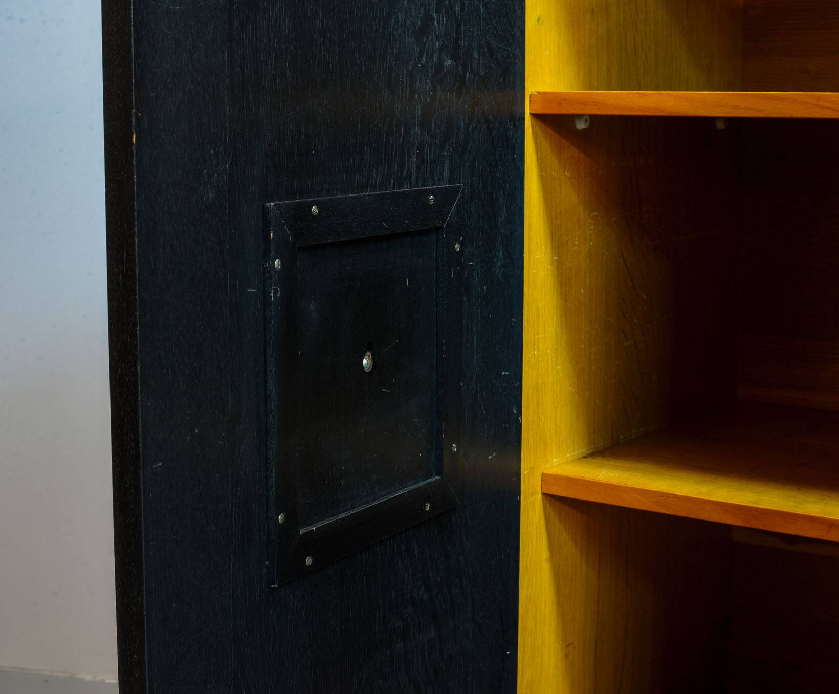 Large Brutalist Black Highboard with Red Accents Belgium 60s