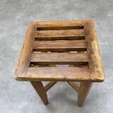 Tabouret reconstruction années 50 à lattes de bois