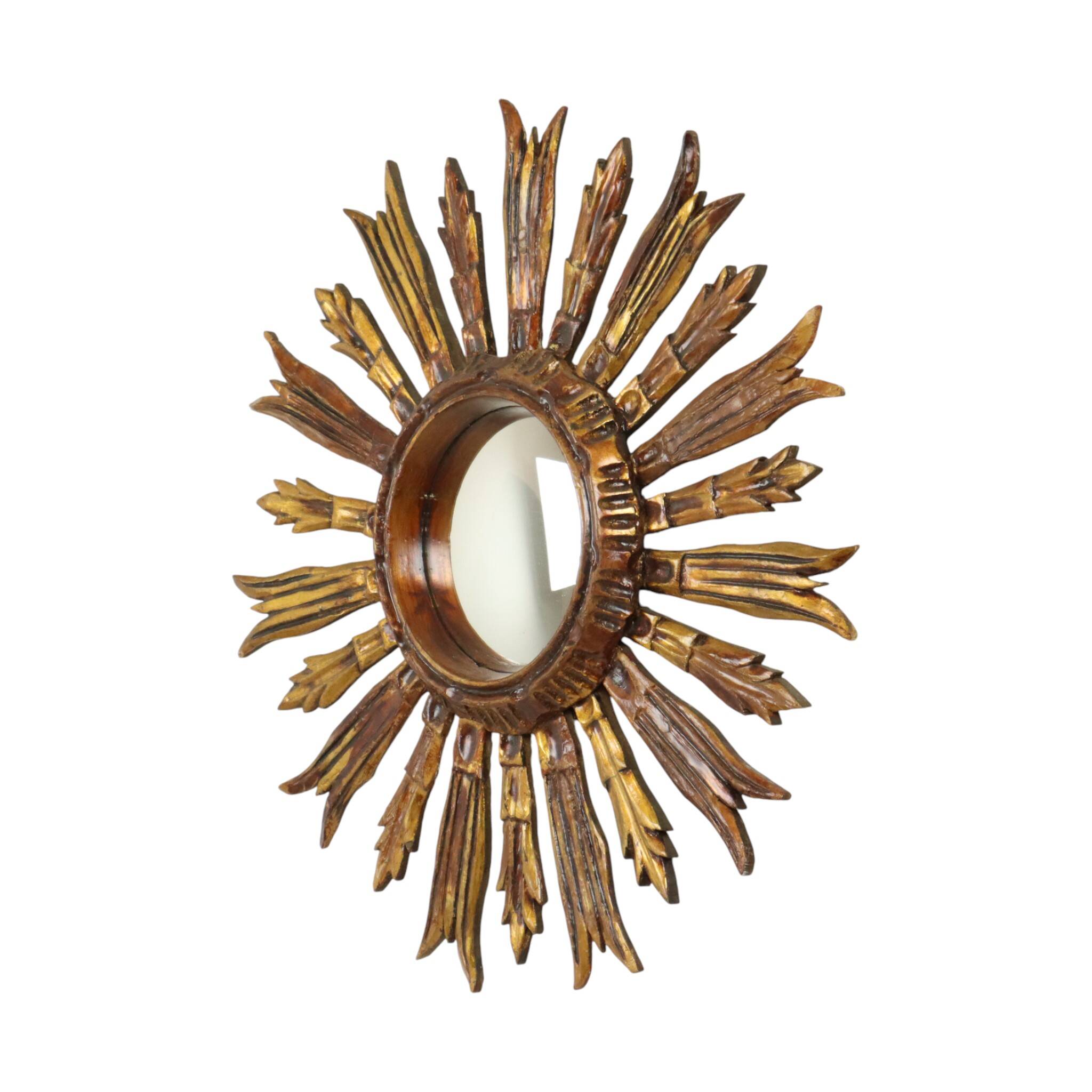 Vintage Wooden Sun Mirror Sunburst Gold Fifties 52cm