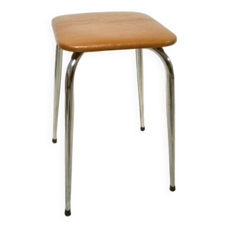 Chrome and camel leatherette stool