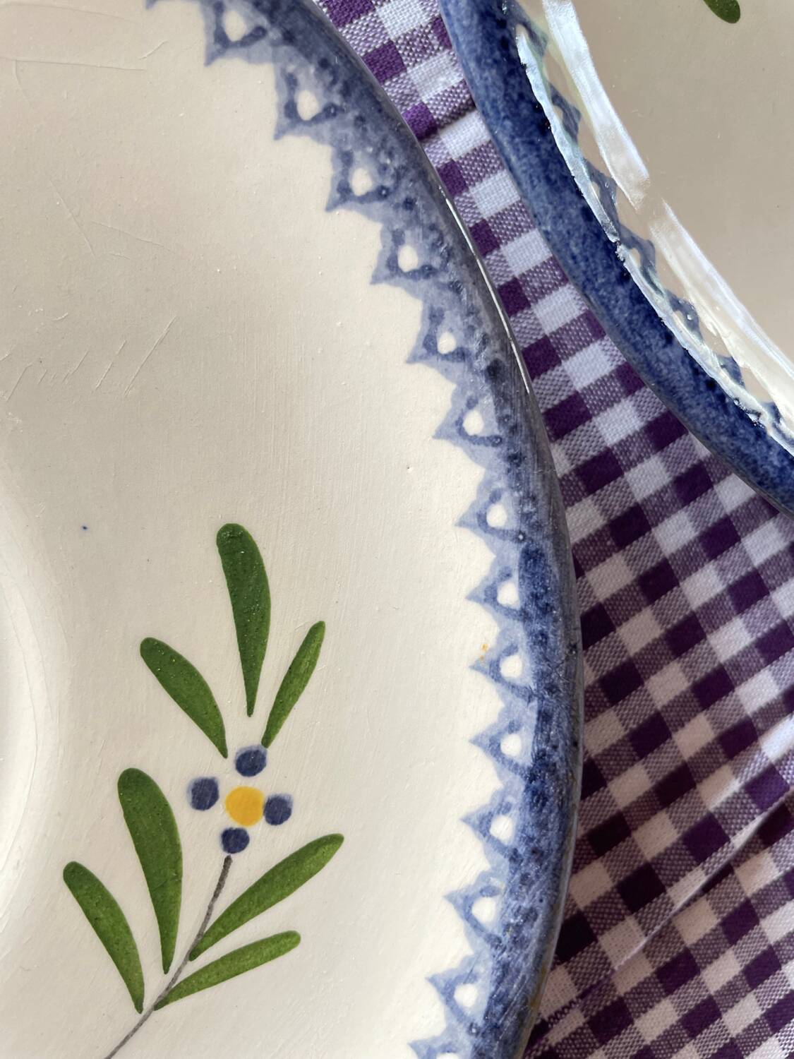 6 vintage Charolles dessert plates with hand-painted floral decor