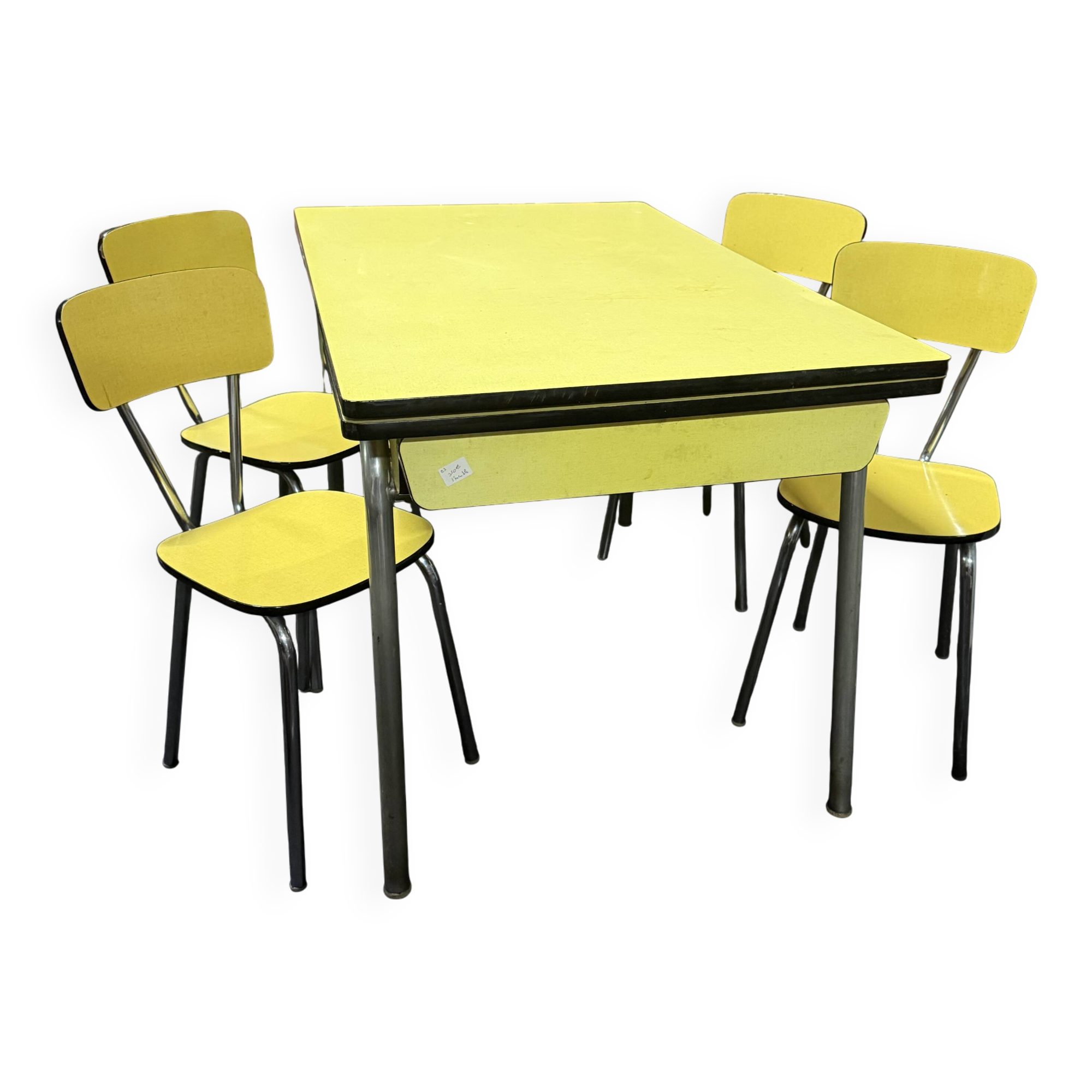 Table and 4 chairs in yellow formica