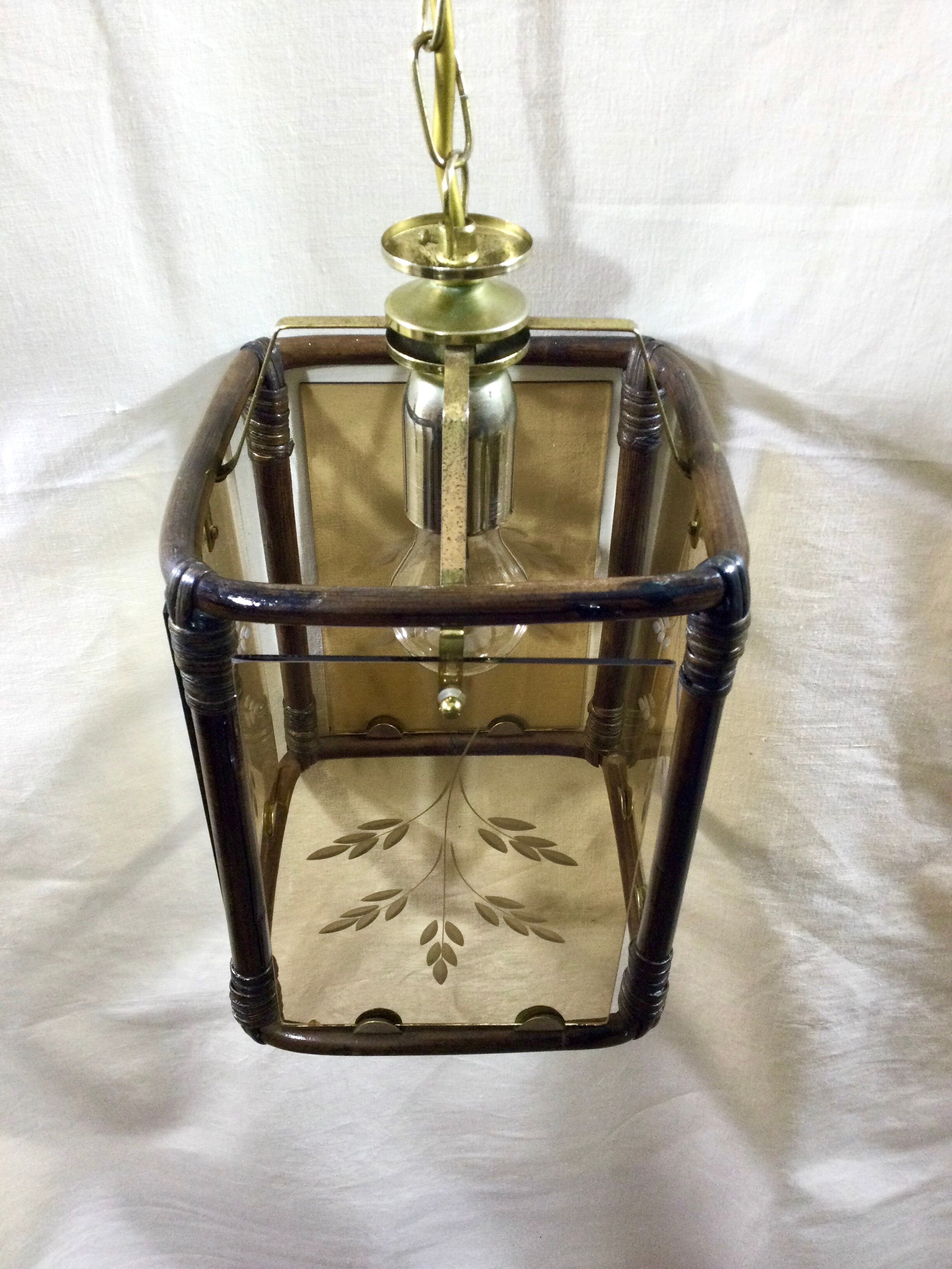 Lantern 1 light bamboo and smoked glasses