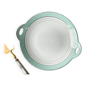 Luneville "Régence" model white, green and gold eared cake plate