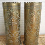 Paire vases douilles gravées art tranchées ww1 trench art