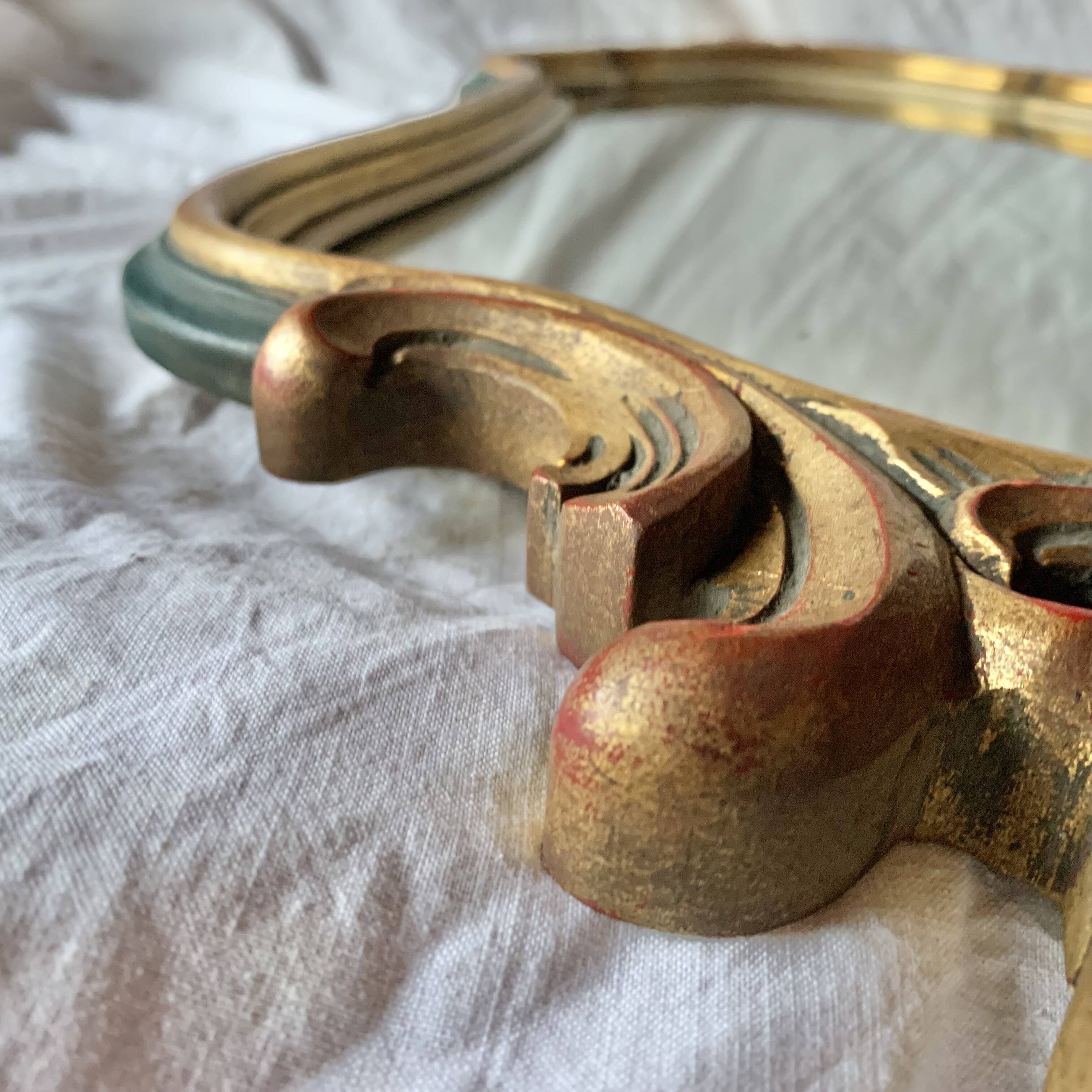 Antique carved gilded wooden mirror - 44 x 82 cm