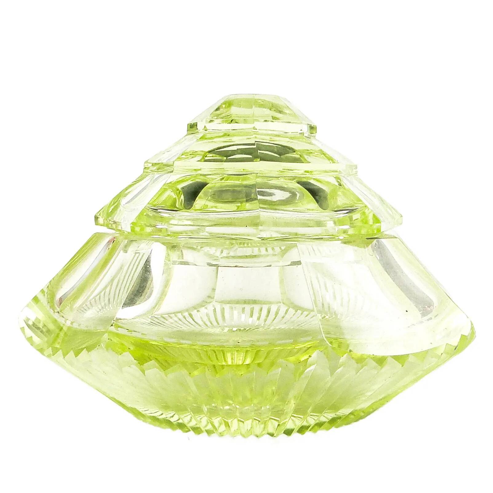 Art Deco bonbonniere, uranium crystal, Poland, 1930s