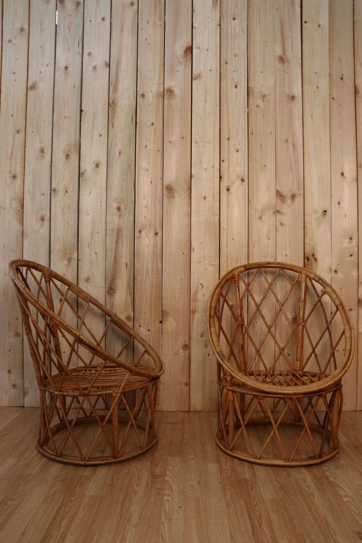 Pair rattan armchairs
