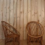 Pair rattan armchairs