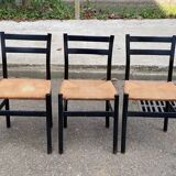 4 chaises scandinaves italiennes Gessef noires bois massif et cordage