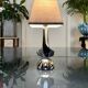 Modernist Art Deco Table Lamp in Chromed Metal - Textile Lampshade