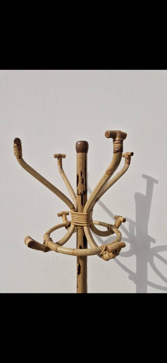 Vintage rattan bamboo parrot coat rack