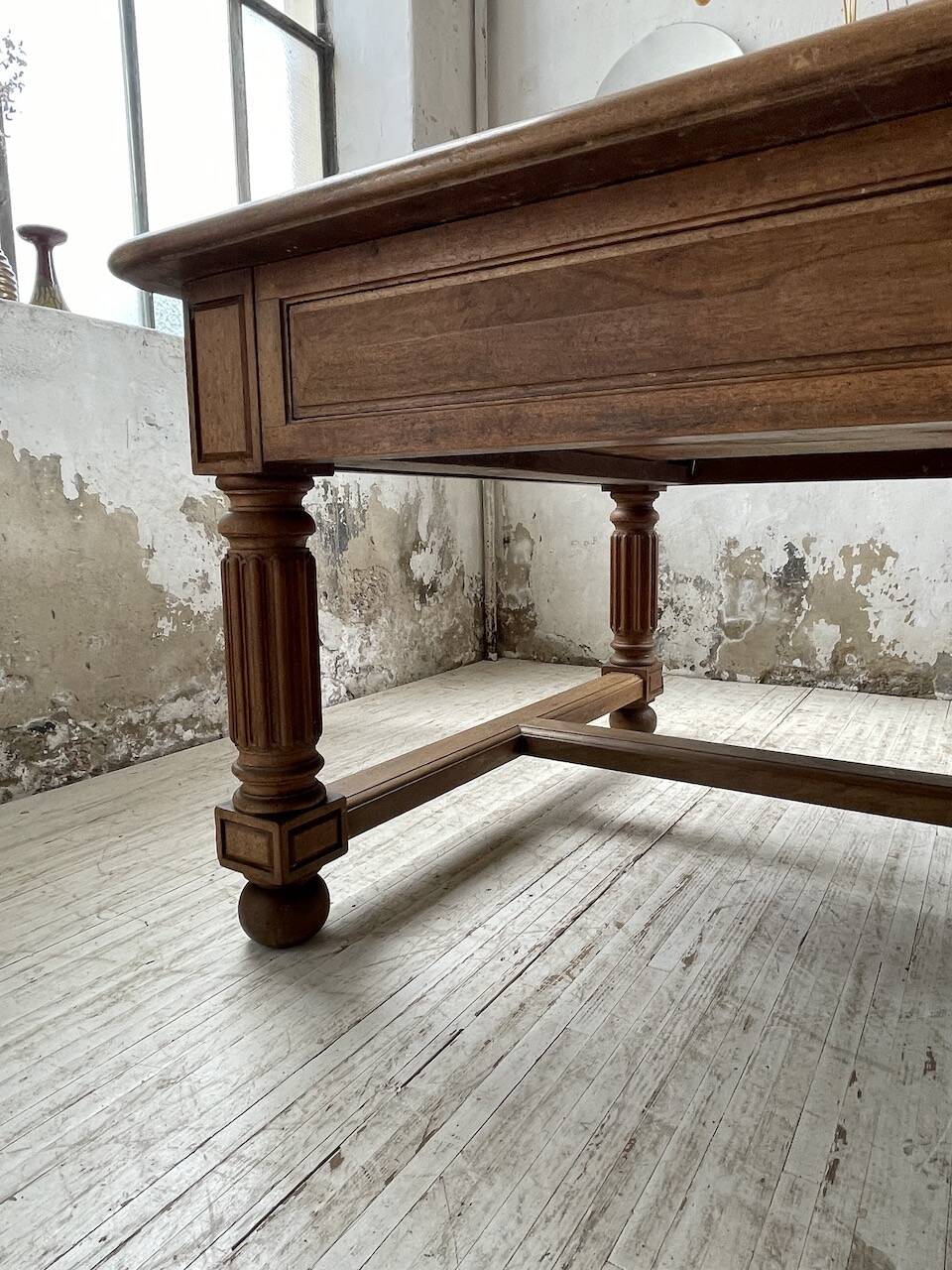 Solid walnut farmhouse castle table 1900 XXL