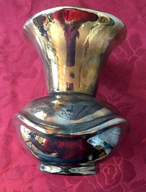 Rambervillers green gold metal reflection flame gres vase