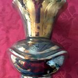 Rambervillers green gold metal reflection flame gres vase
