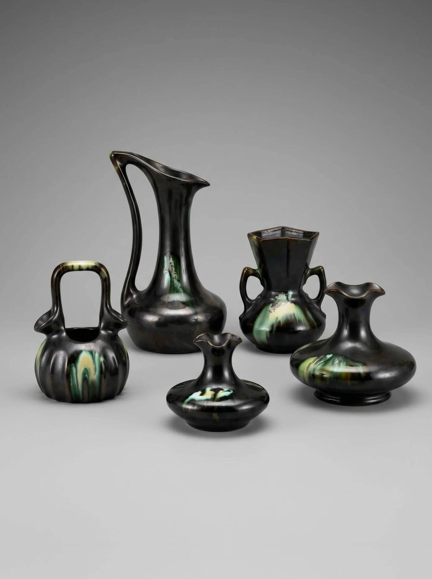 Large collection of 5 modernist glazed Belgian ceramics – Thulin / AIRAIN – Art Deco – 1930s-50s