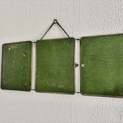 Miroir vintage 1930 triptyque barbier nickelé simili crocodile vert avocat