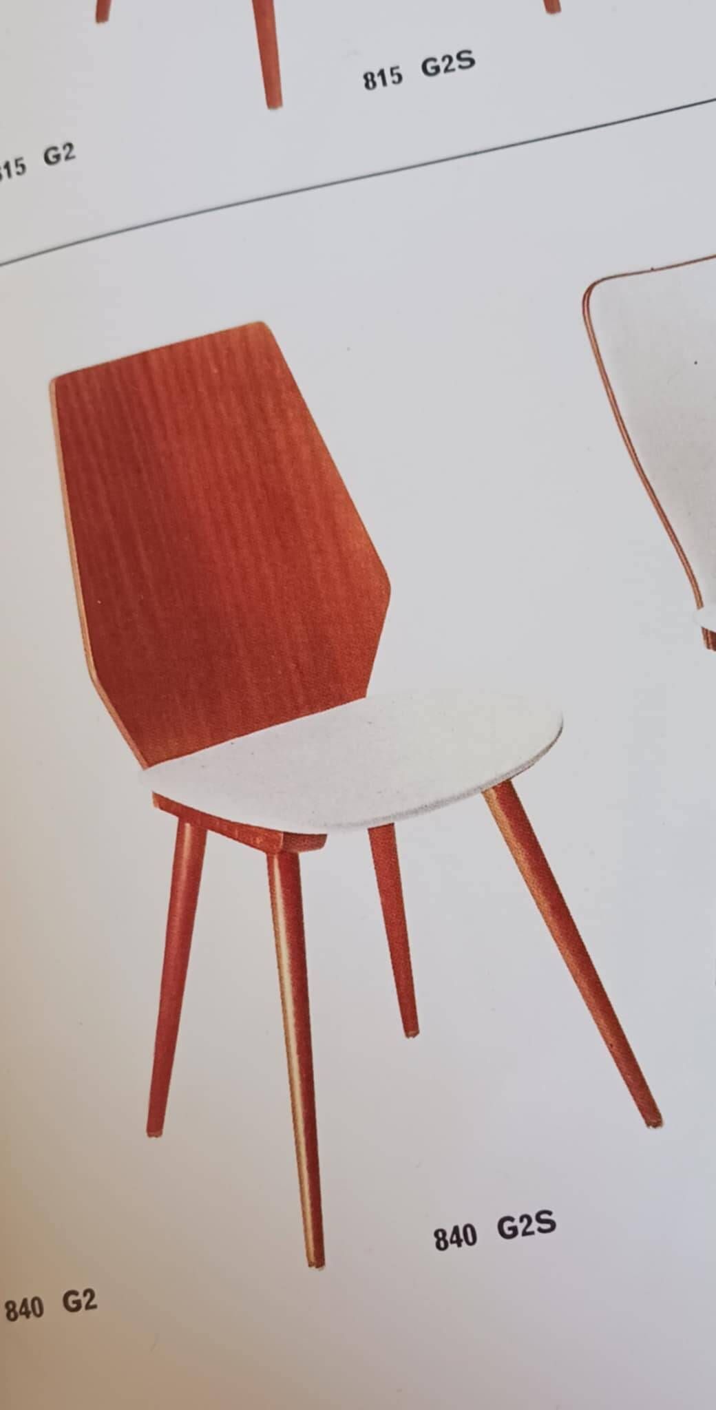 Set of 6 Baumann model 840 G2S chairs in varnished mahogany finish, 1963