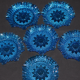 Old table set in blue pressed moulded glass