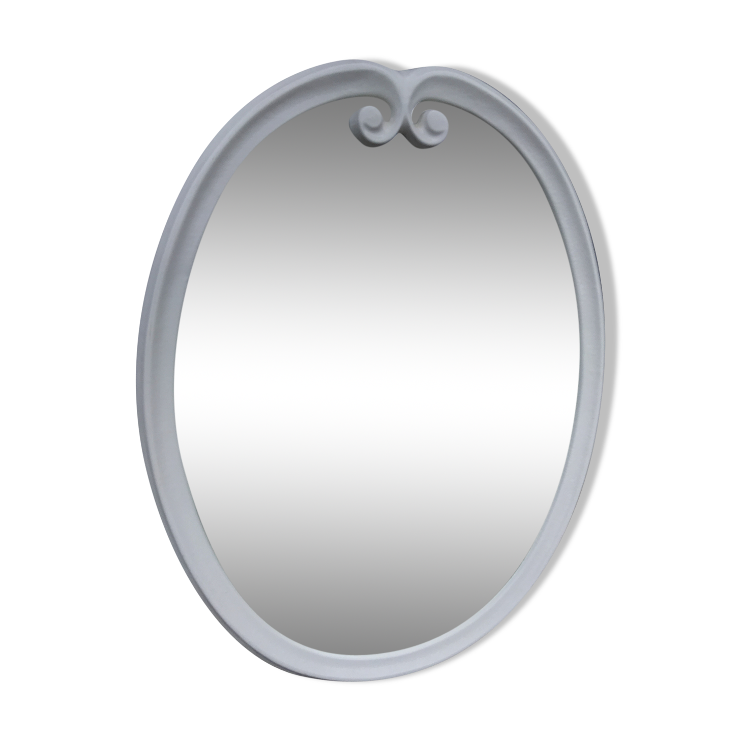 Oval mirror enamelled cast iron and its hook, circa 1950 39x49cm