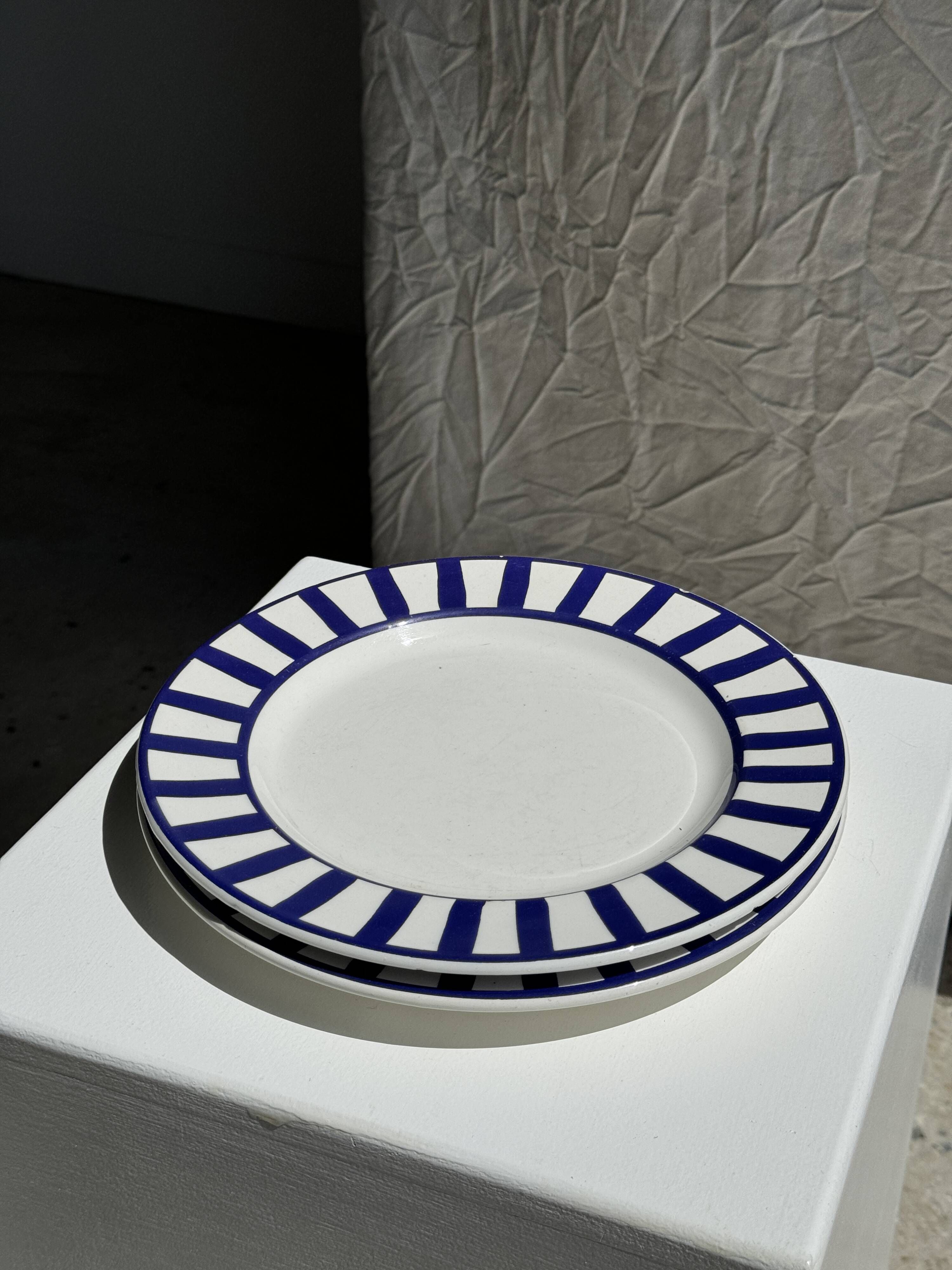 Set of 2 blue striped plates Ceramica Quadrifoglio Italy