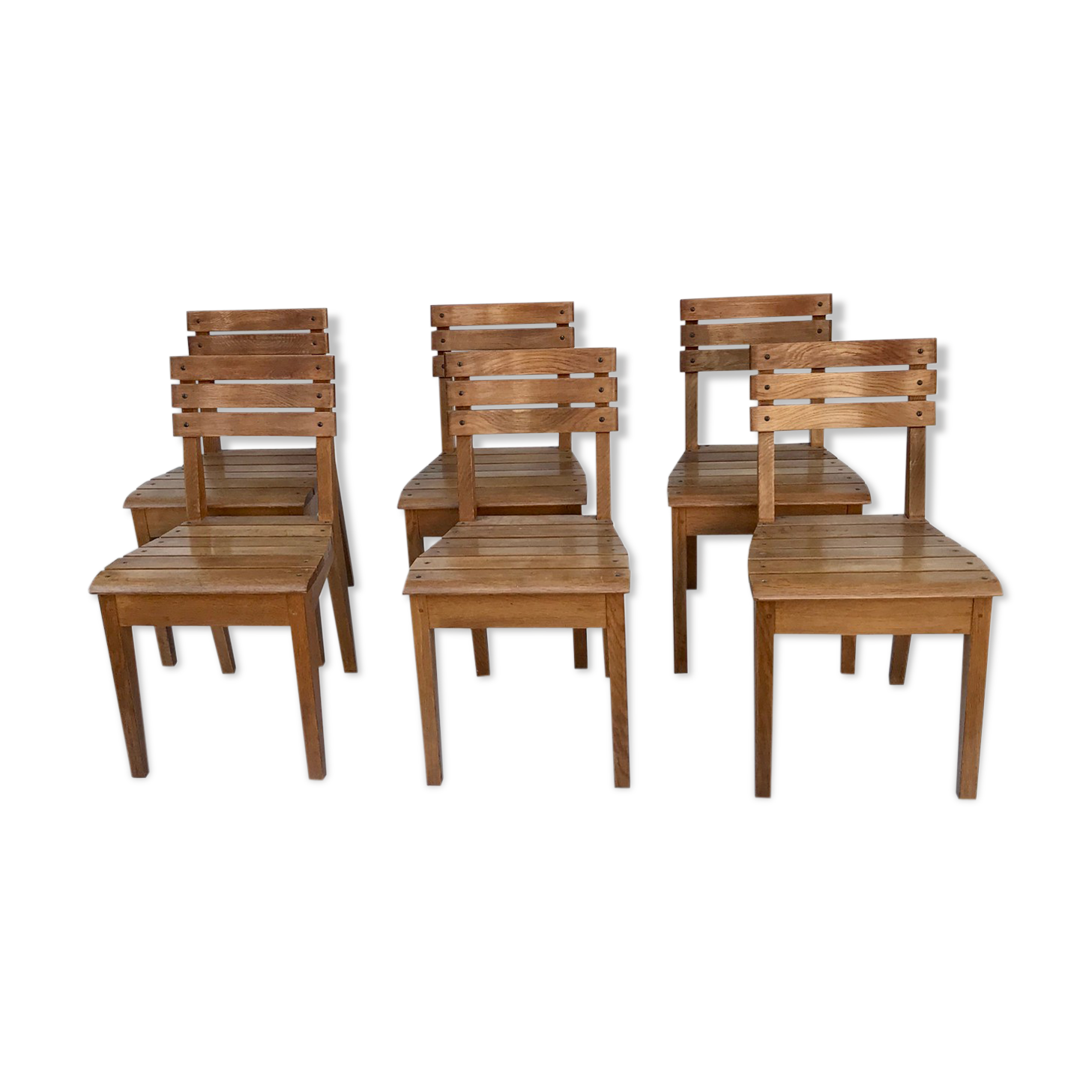 Suite of 6 oak chairs 1960