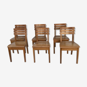 Suite of 6 oak chairs 1960