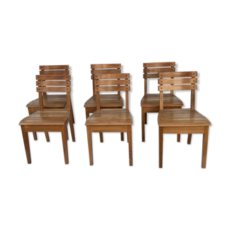 Suite of 6 oak chairs 1960