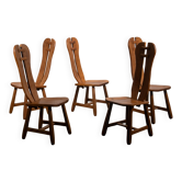 Chaises de salle à manger brutalistes De Puydt en chêne massif. Environ 1970.