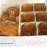 Service amber glasses and Bormioli decanter