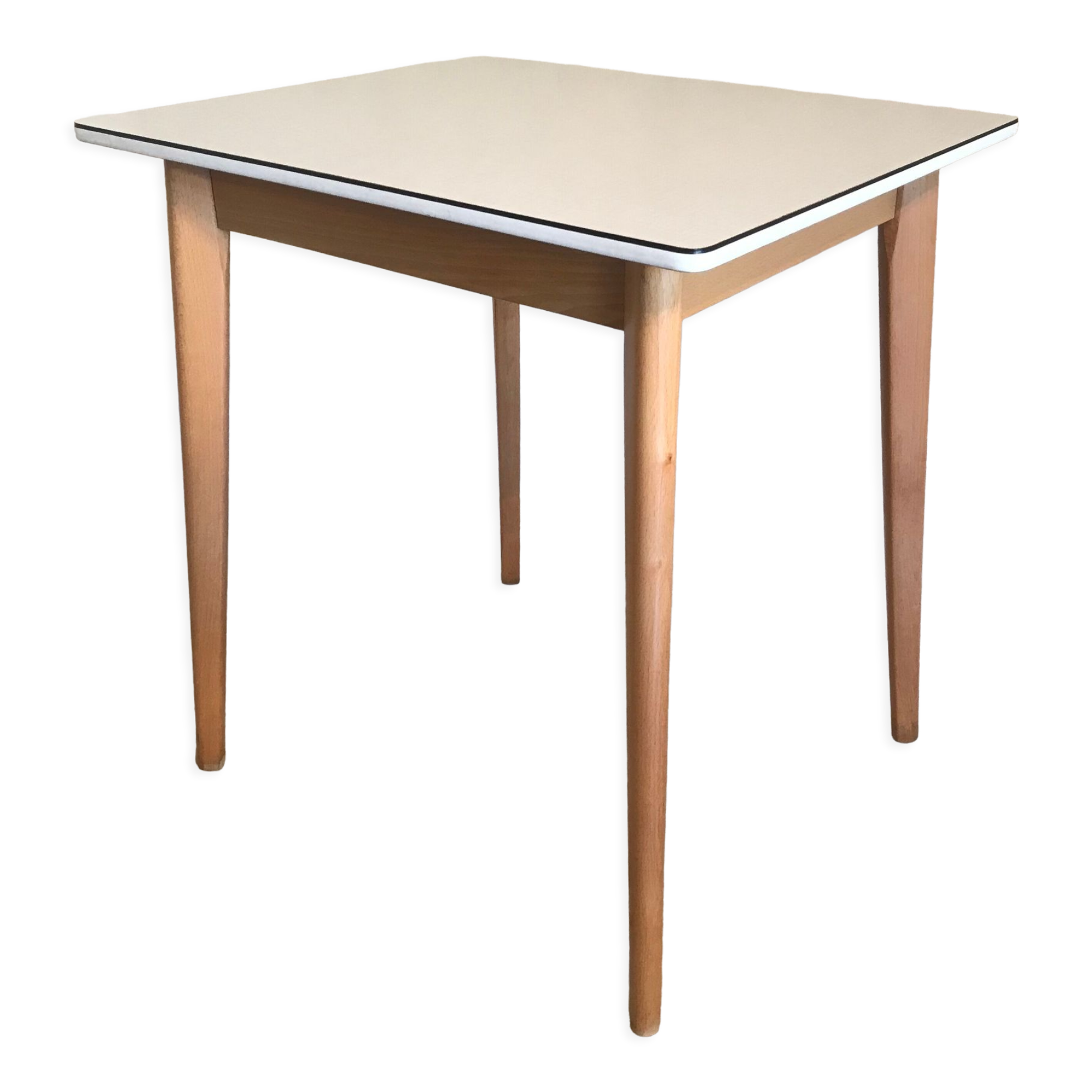 Table en formica 1960’s plateau formica et pieds compas bois