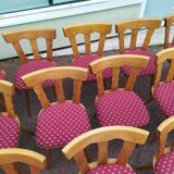 Set of 20 vintage wooden bistro chairs with cushions, year 7