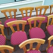 Set of 20 vintage wooden bistro chairs with cushions, year 7