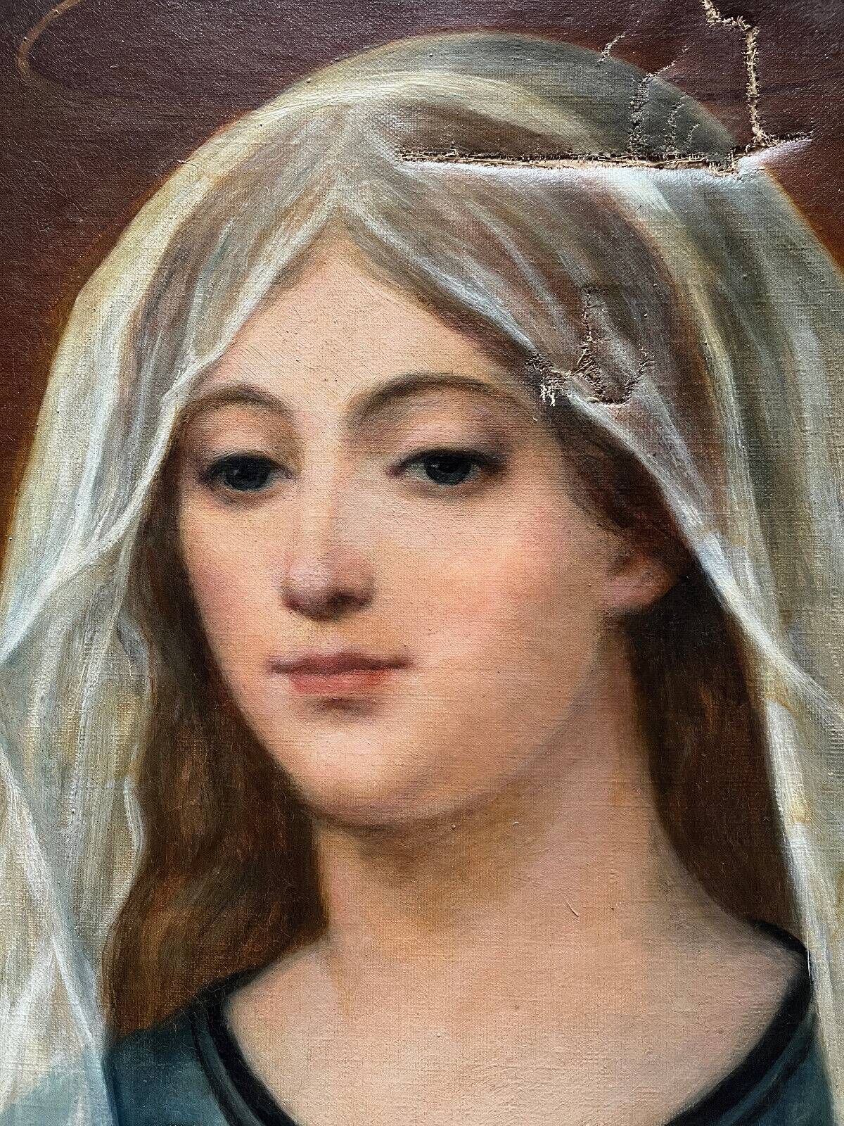 HST painting Madonna Holy Virgin late 19th century signed Chiery for restoration