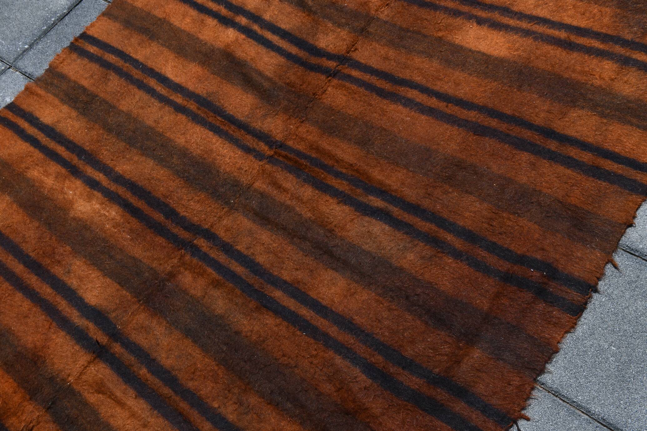Vintage Moroccan Wool Rug, Minimalist Striped Berber Rug, 146x220