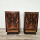 Pair of 1930s Art Deco bedside tables in walnut burl with marble top