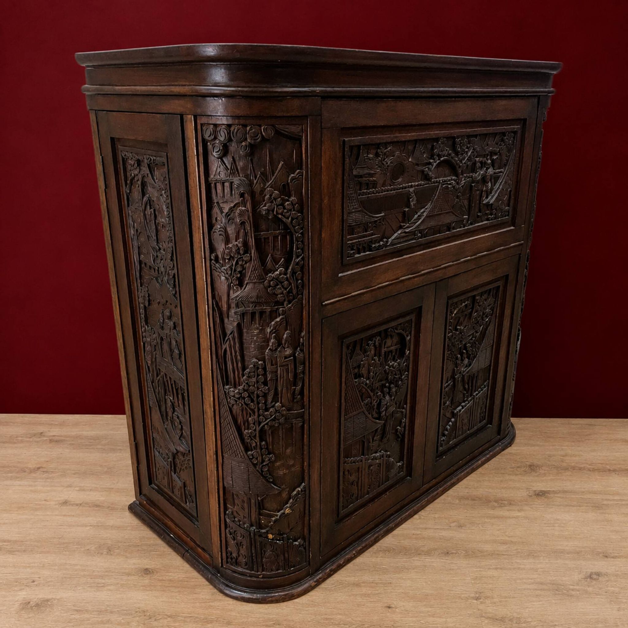Vintage teak wooden Thai / Asian bar cabinet / drinks cabinet
