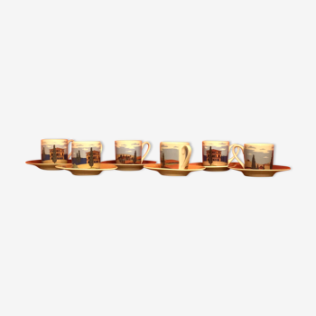 Set of 6 coffee cups with landscape décor Italy