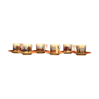 Set of 6 coffee cups with Italian landscape decoration