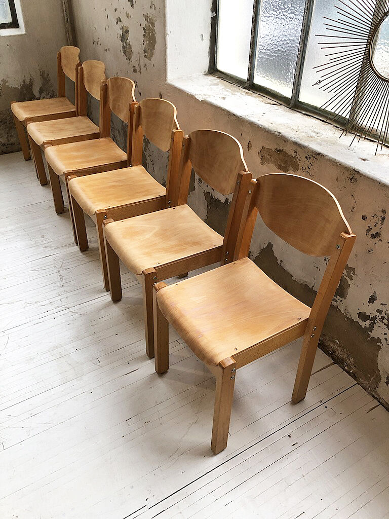 6 80s beech chairs