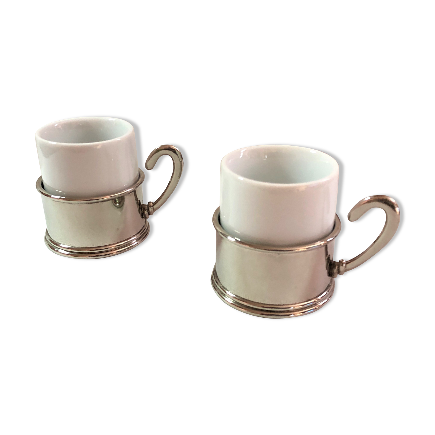 Set two porcelain cups and silver metal support