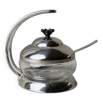 Silver Metal and Clear Glass WMF Lid Box by Matteo Thun, 1980s – Jam, Parmesan, or Sugar Box